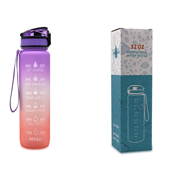 Motivational 1L Tritan Water Bottle with Time Marker & Leakproof Bounce Cover – Perfect for Sports & Fitness