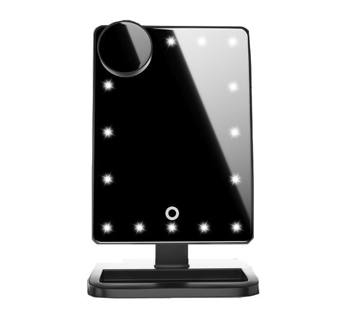 LED Touchscreen Makeup Mirror with Bluetooth Speaker & 10X Magnification – 20 Adjustable Lights for Perfect Beauty