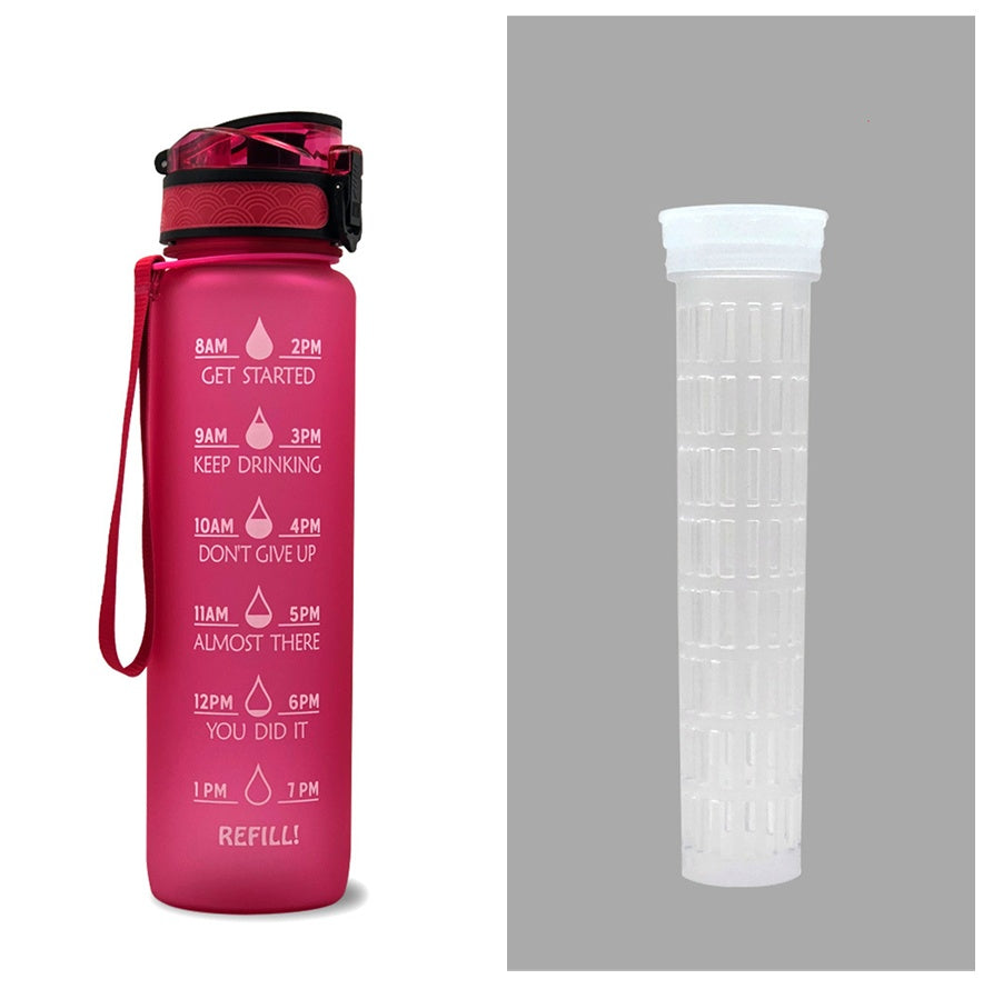 Motivational 1L Tritan Water Bottle with Time Marker & Leakproof Bounce Cover – Perfect for Sports & Fitness