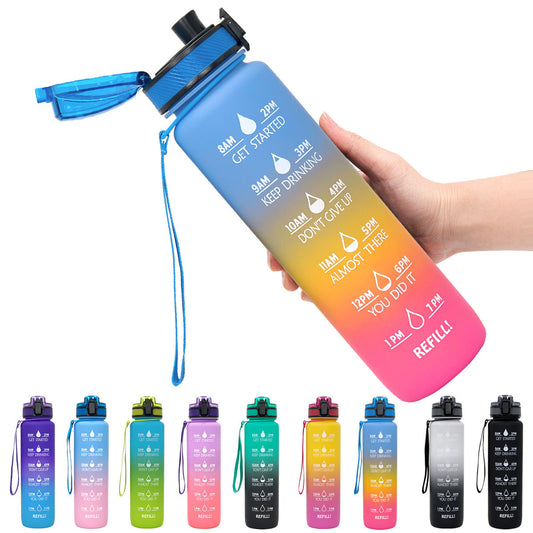 Motivational 1L Tritan Water Bottle with Time Marker & Leakproof Bounce Cover – Perfect for Sports & Fitness