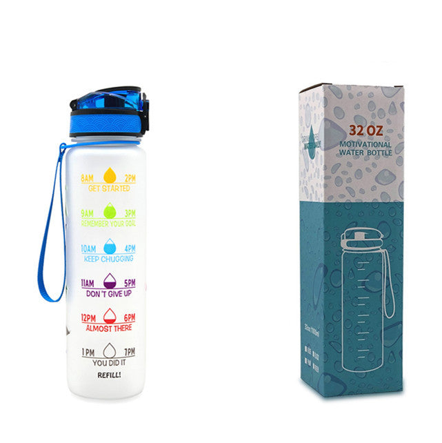 Motivational 1L Tritan Water Bottle with Time Marker & Leakproof Bounce Cover – Perfect for Sports & Fitness
