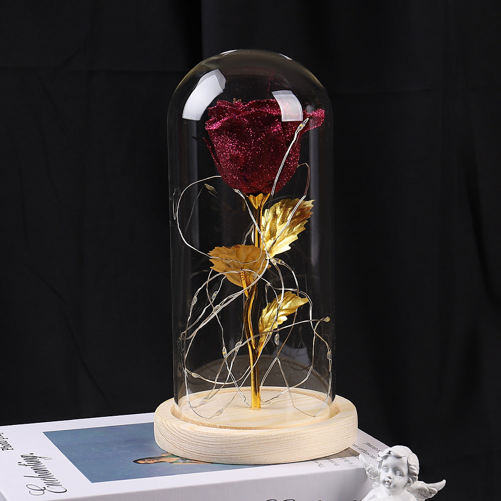 Eternal Rose in Glass Cover with LED Light – Perfect Valentine's Day, Mother's Day, or Wedding Gift for Girlfriend or Loved Ones