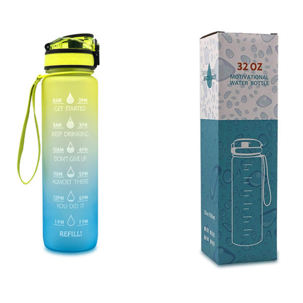 Motivational 1L Tritan Water Bottle with Time Marker & Leakproof Bounce Cover – Perfect for Sports & Fitness