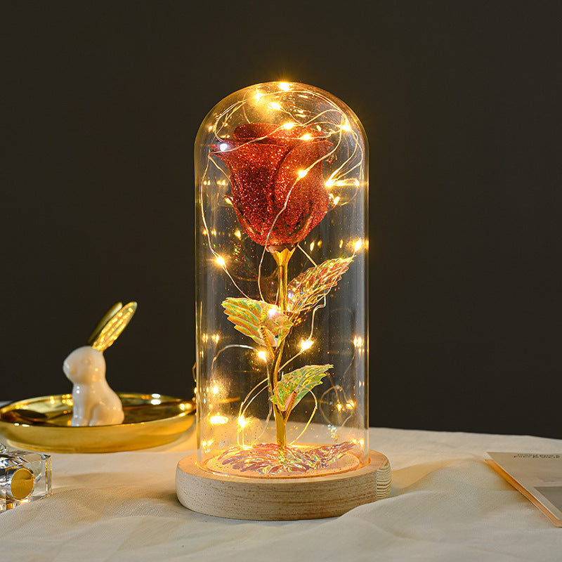 Eternal Rose in Glass Cover with LED Light – Perfect Valentine's Day, Mother's Day, or Wedding Gift for Girlfriend or Loved Ones