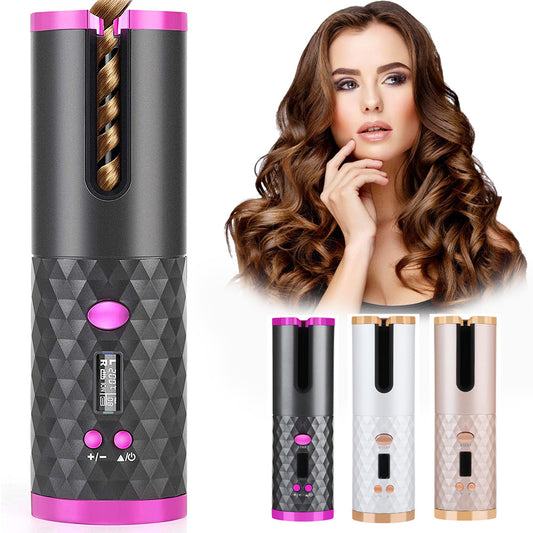 Portable Rechargeable Hair Curler with LCD Display – Automatic Ceramic Curling Iron for Effortless Waves and Curls