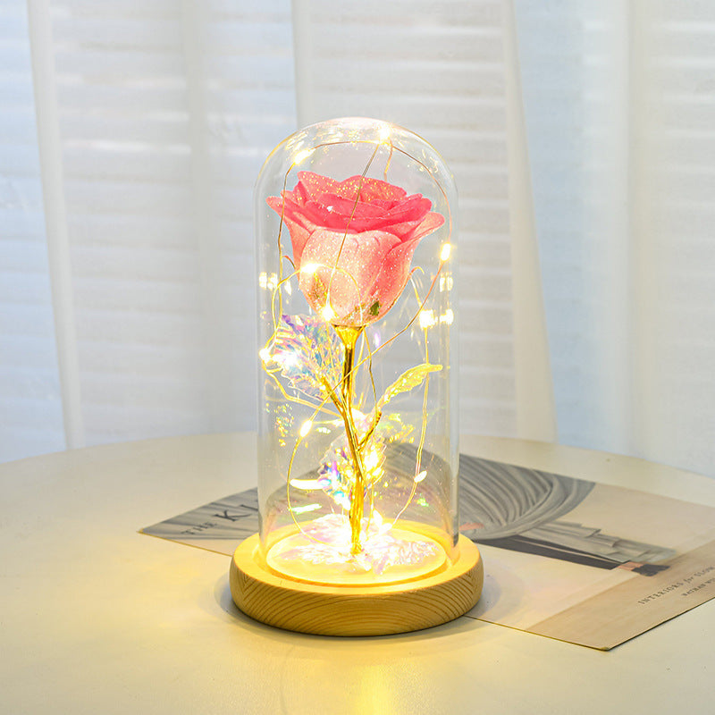 Eternal Rose in Glass Cover with LED Light – Perfect Valentine's Day, Mother's Day, or Wedding Gift for Girlfriend or Loved Ones