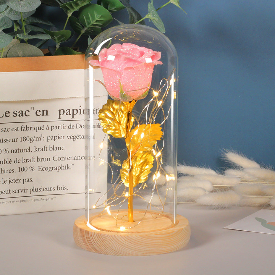 Eternal Rose in Glass Cover with LED Light – Perfect Valentine's Day, Mother's Day, or Wedding Gift for Girlfriend or Loved Ones