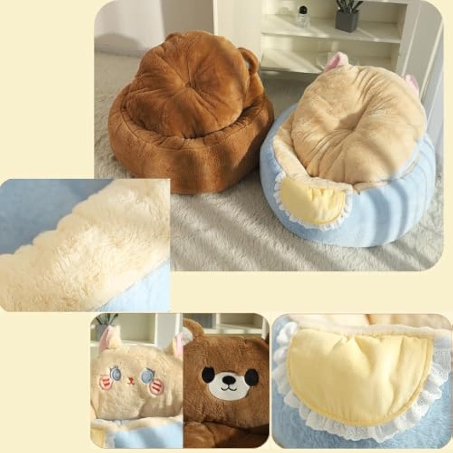 Cute Cat Bed For Indoor Cute Cat Dog Bed Tent With Removable Washable Cushioned Cat Cave Dog Bed Calming Fluffy Plush Dog Bed Puppy Bed Hug Sleep Cuddle Pet Bed