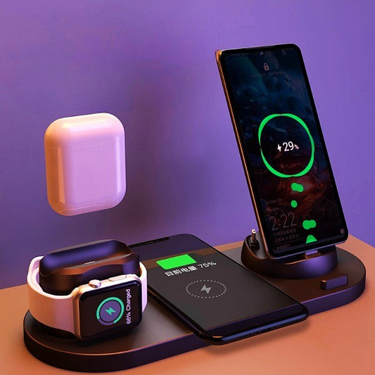 6-in-1 Draadloos Oplaadstation – Snellader voor iPhone, Apple Watch & AirPods
